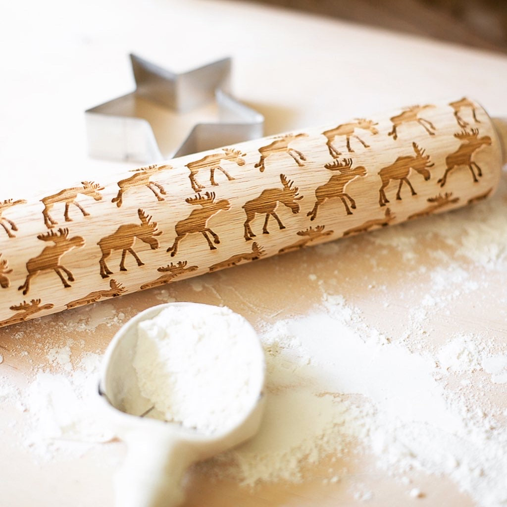 Moose Embossed Rolling Pin for baking and pottery