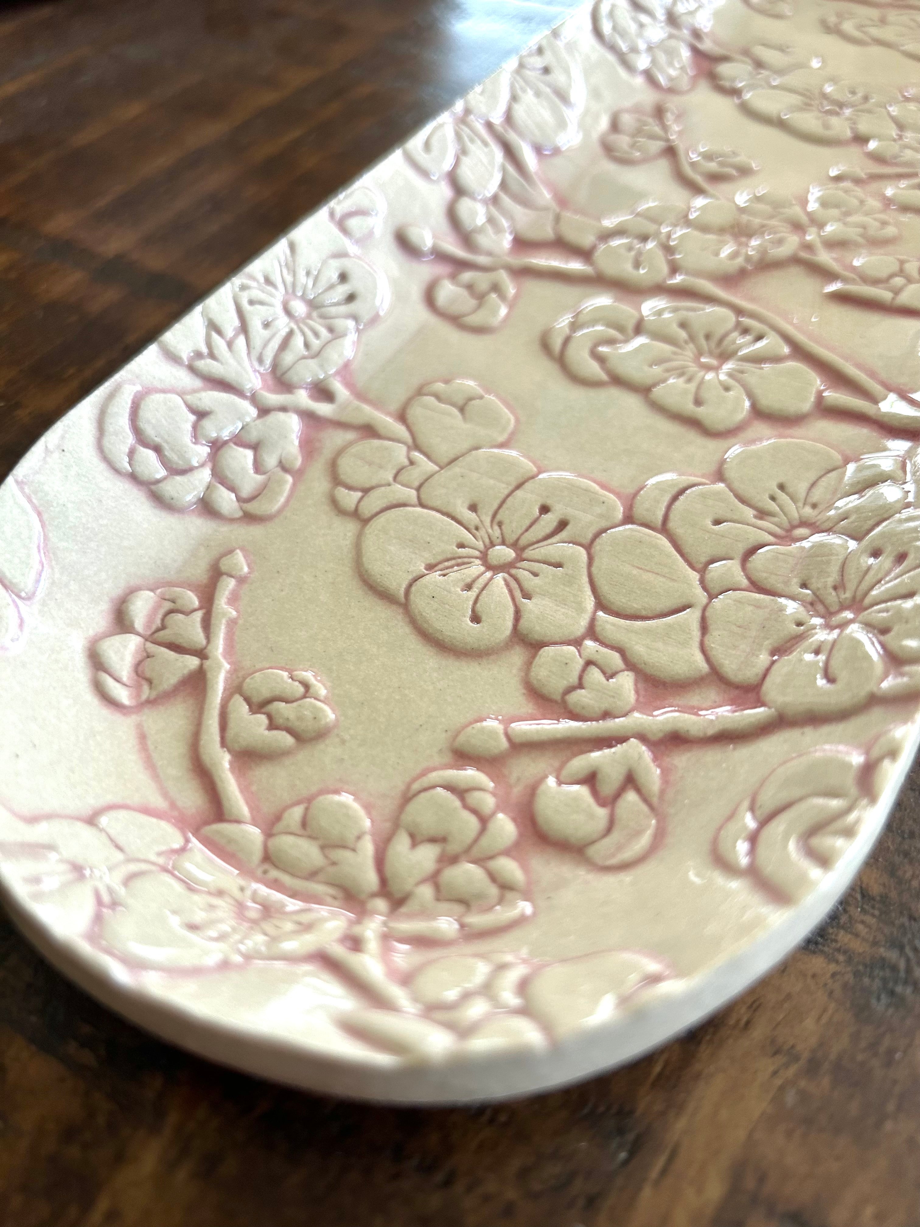 Embossed Cherry Blossom Rolling Pin- Pottery and Baking