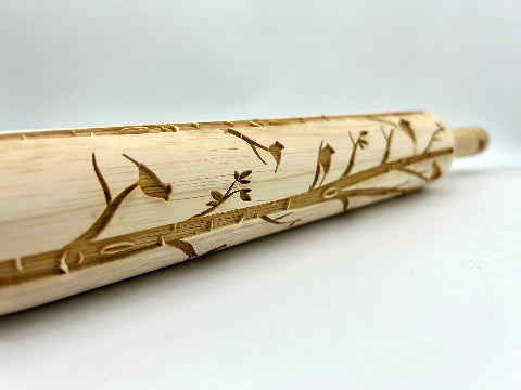 Embossed Cardinals on Birch Rolling Pin -horizontal dsg