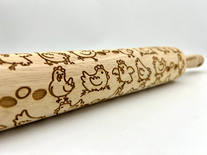 Chicken & Eggs Embossed Rolling Pin for pottery & baking