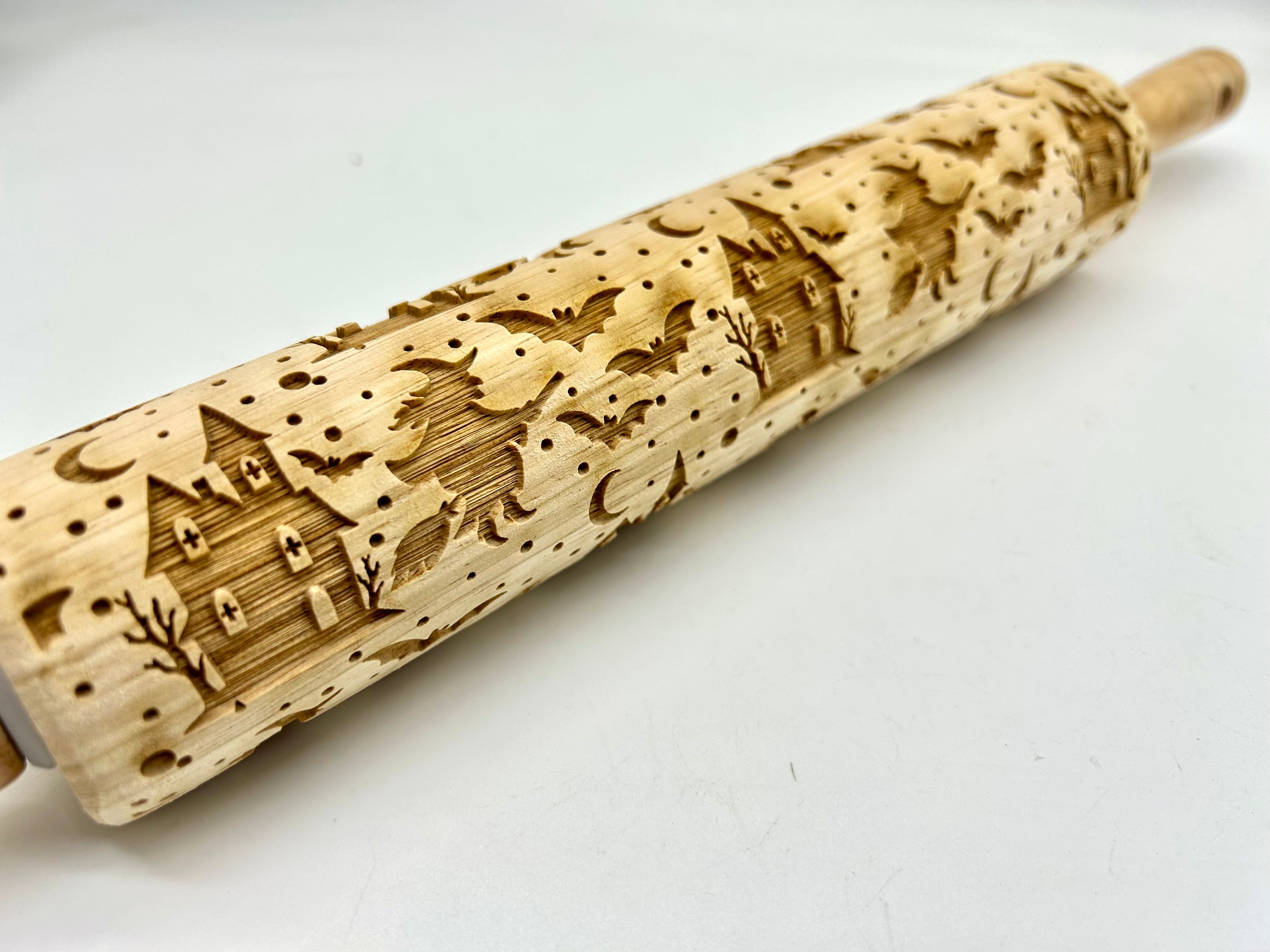 Witch and Bat Embossed Rolling Pin