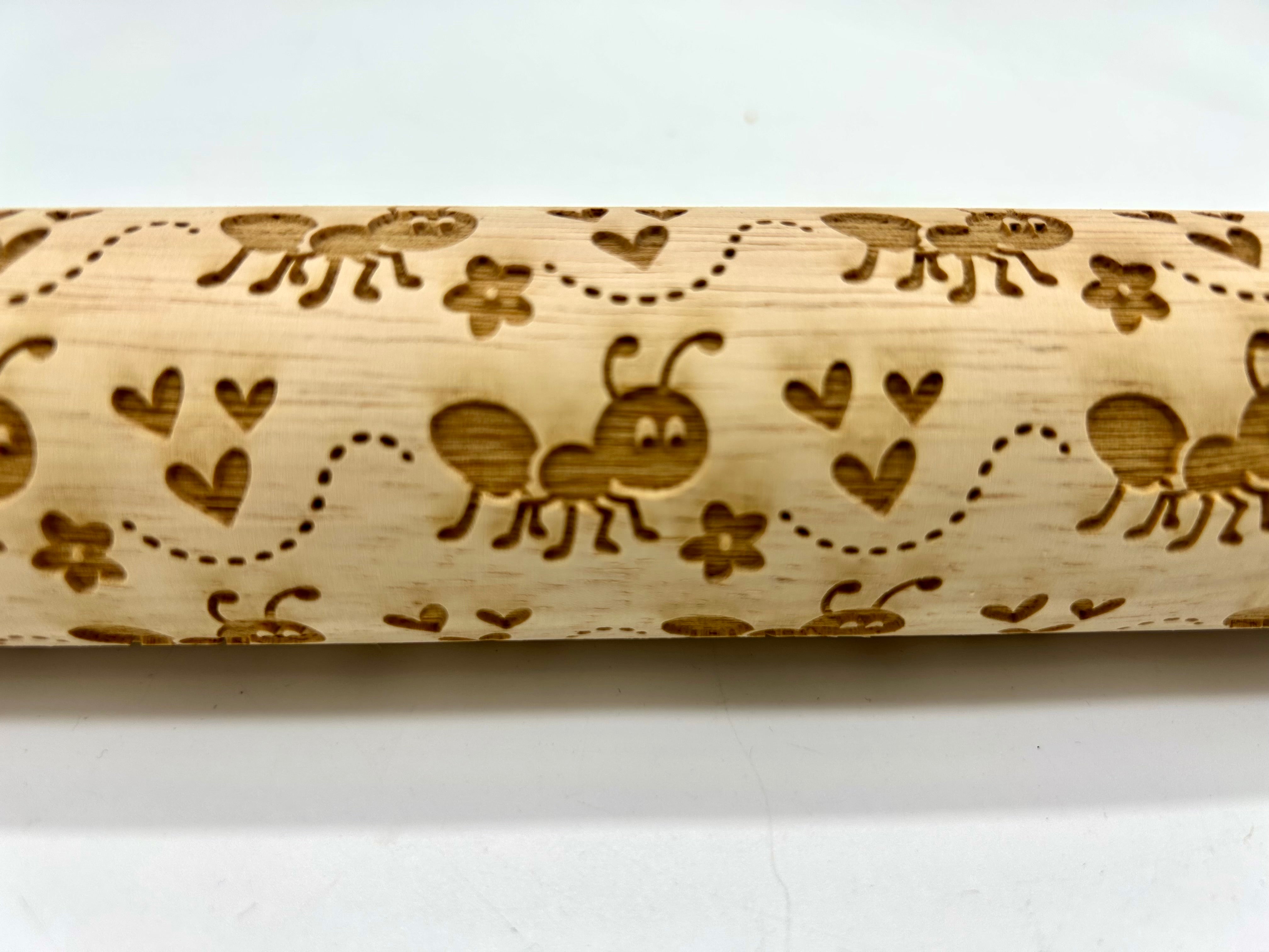 Sweet Little Ants Embossed Rolling Pin for Pottery Baking