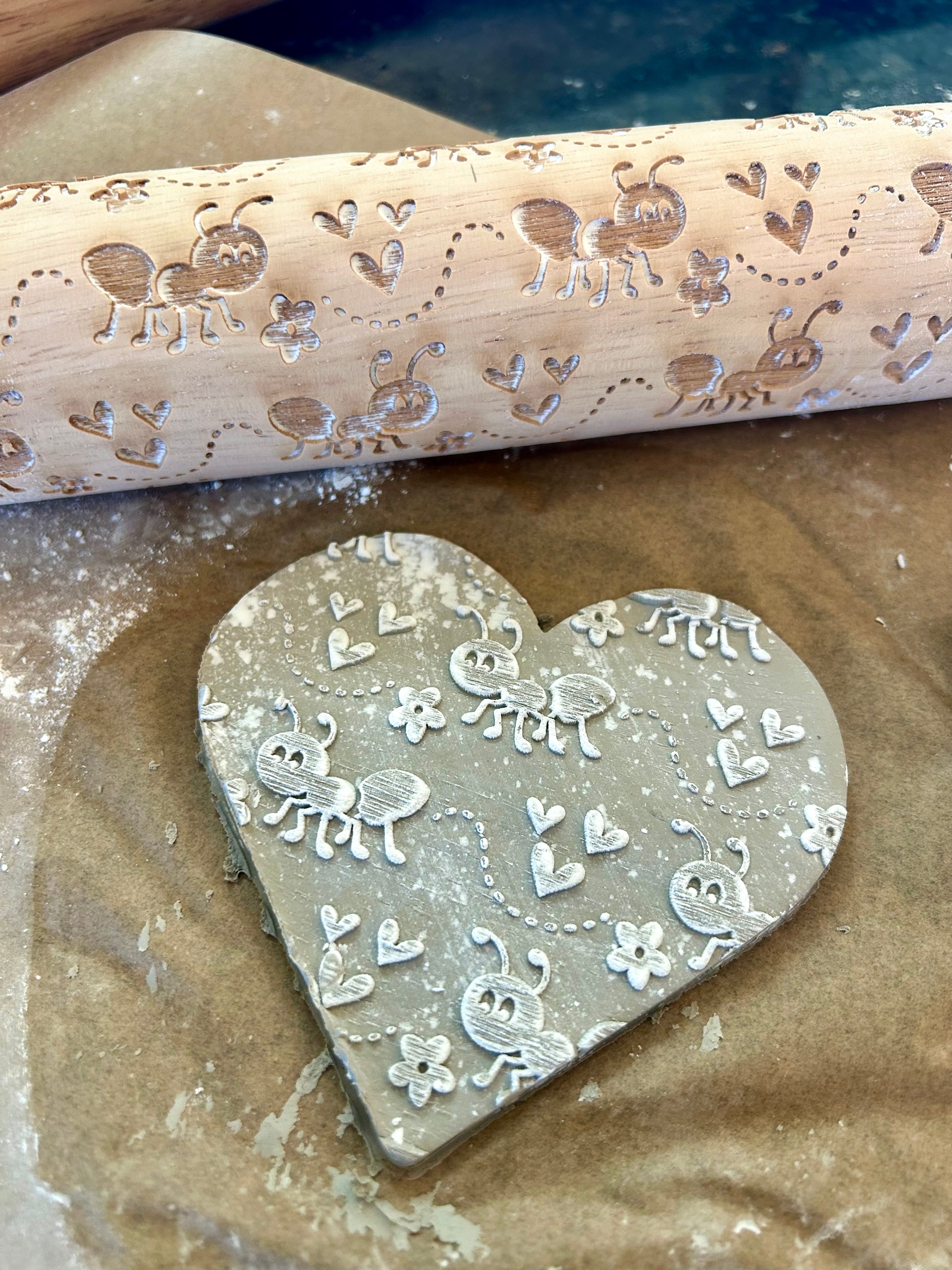 Sweet Little Ants Embossed Rolling Pin for Pottery Baking