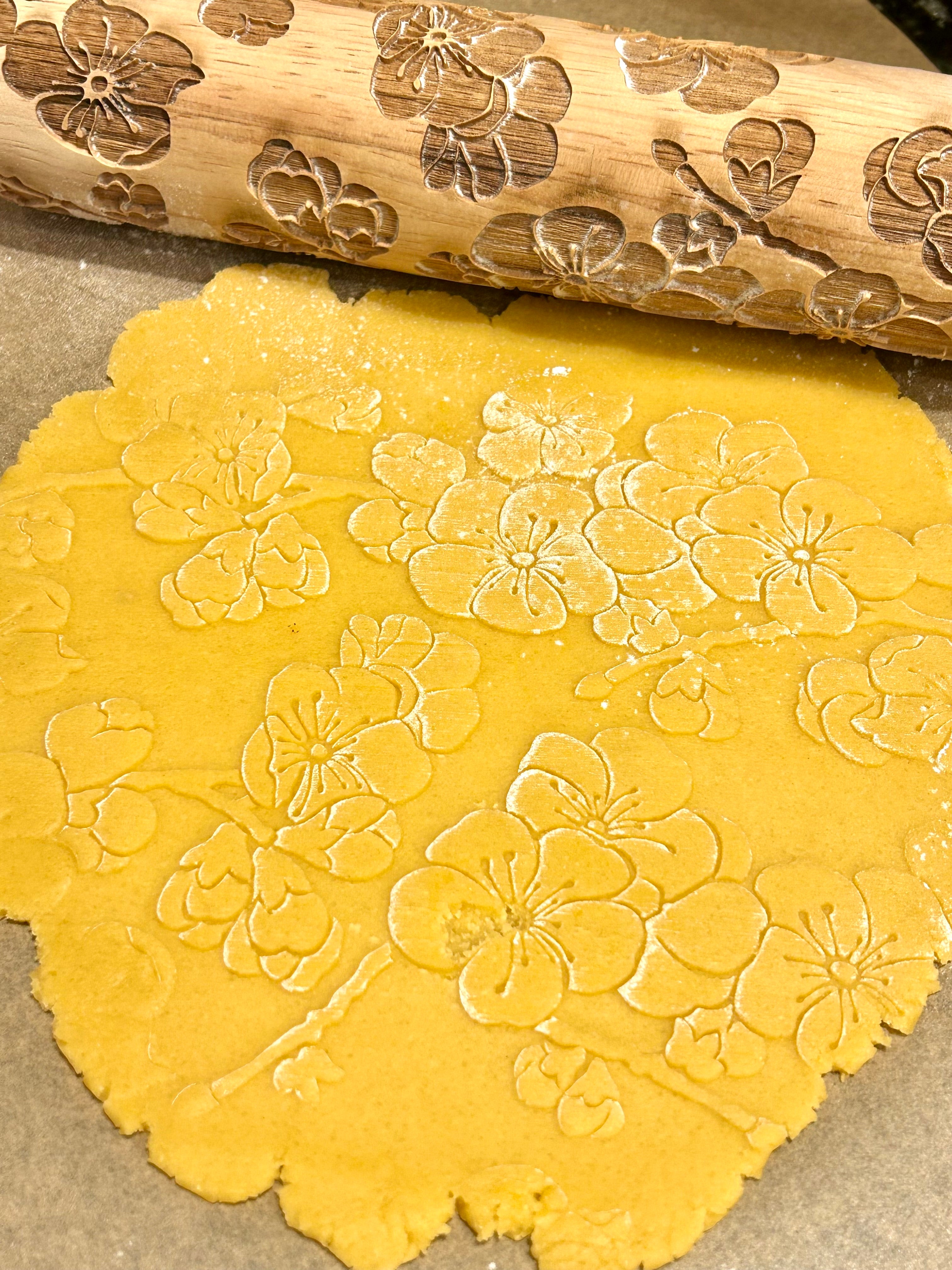 Embossed Cherry Blossom Rolling Pin- Pottery and Baking