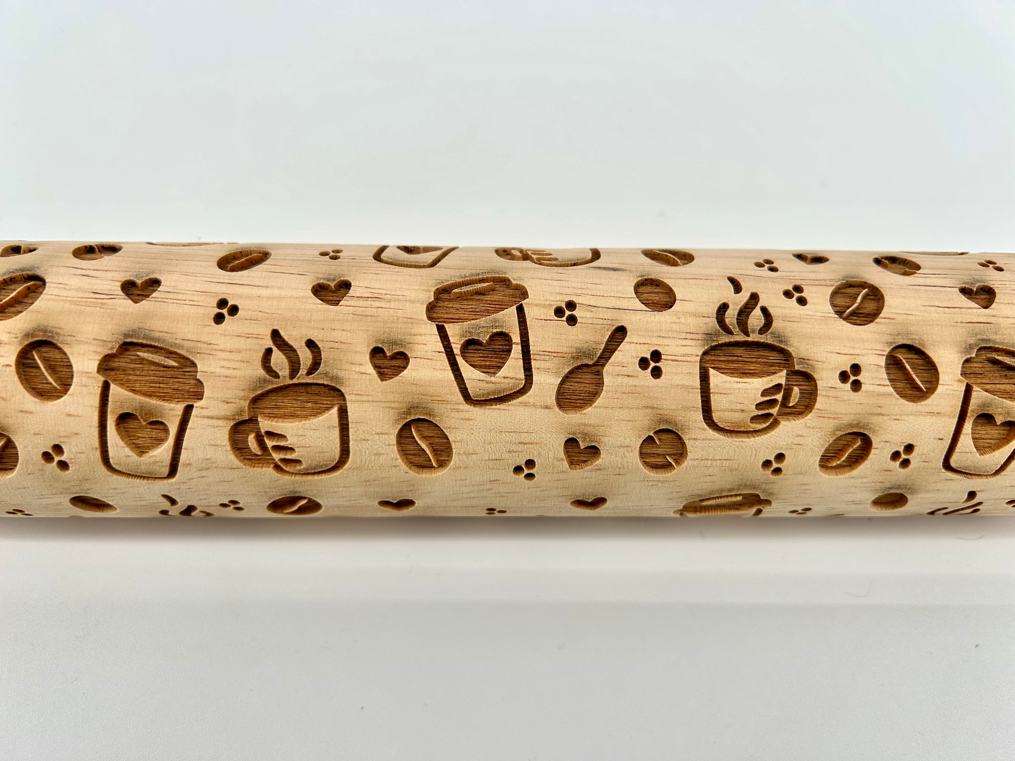Coffee Cups Embossed Rolling Pin for Pottery Baking