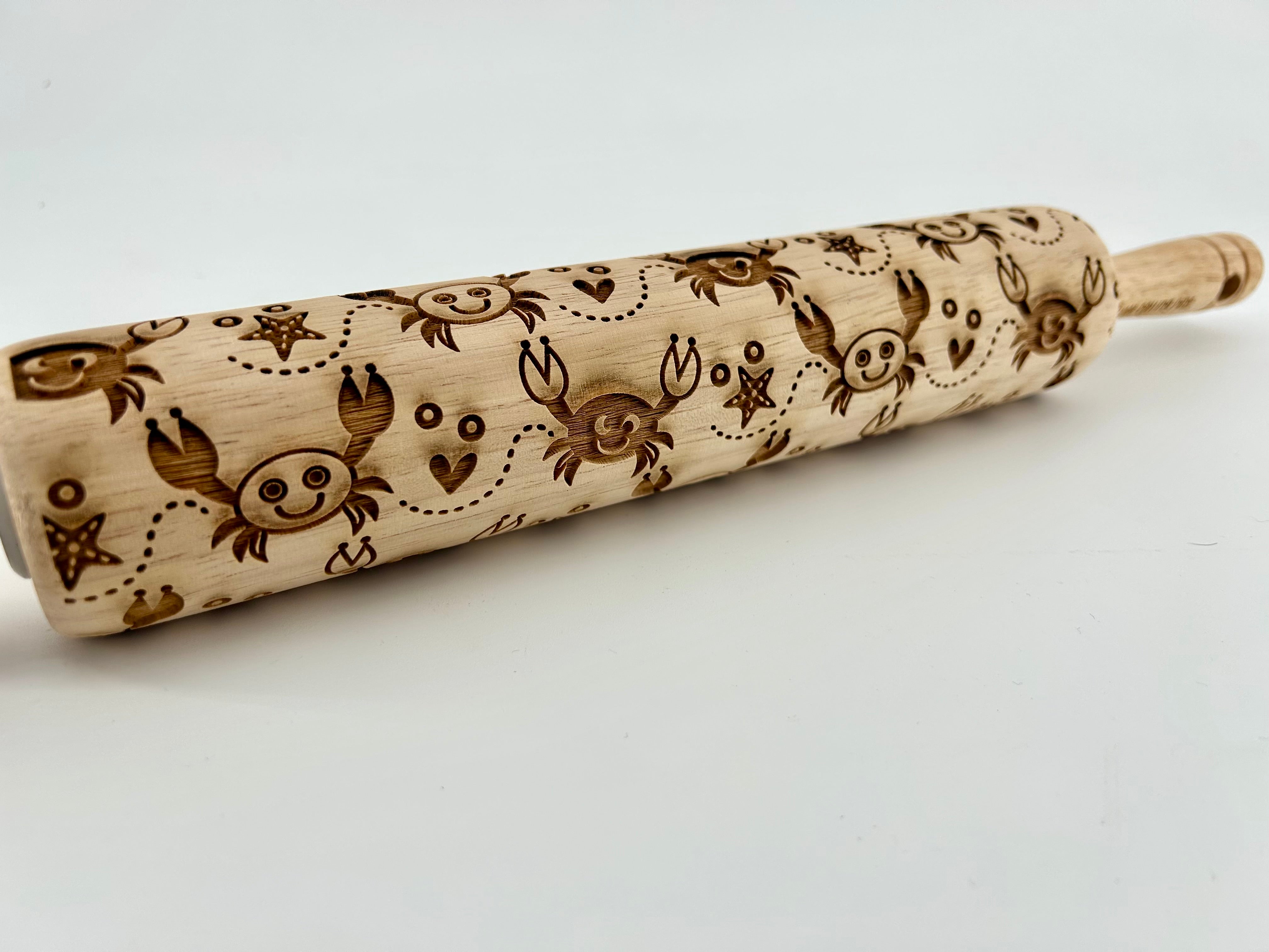 Happy Crabs Embossed Rolling Pin for Pottery Baking