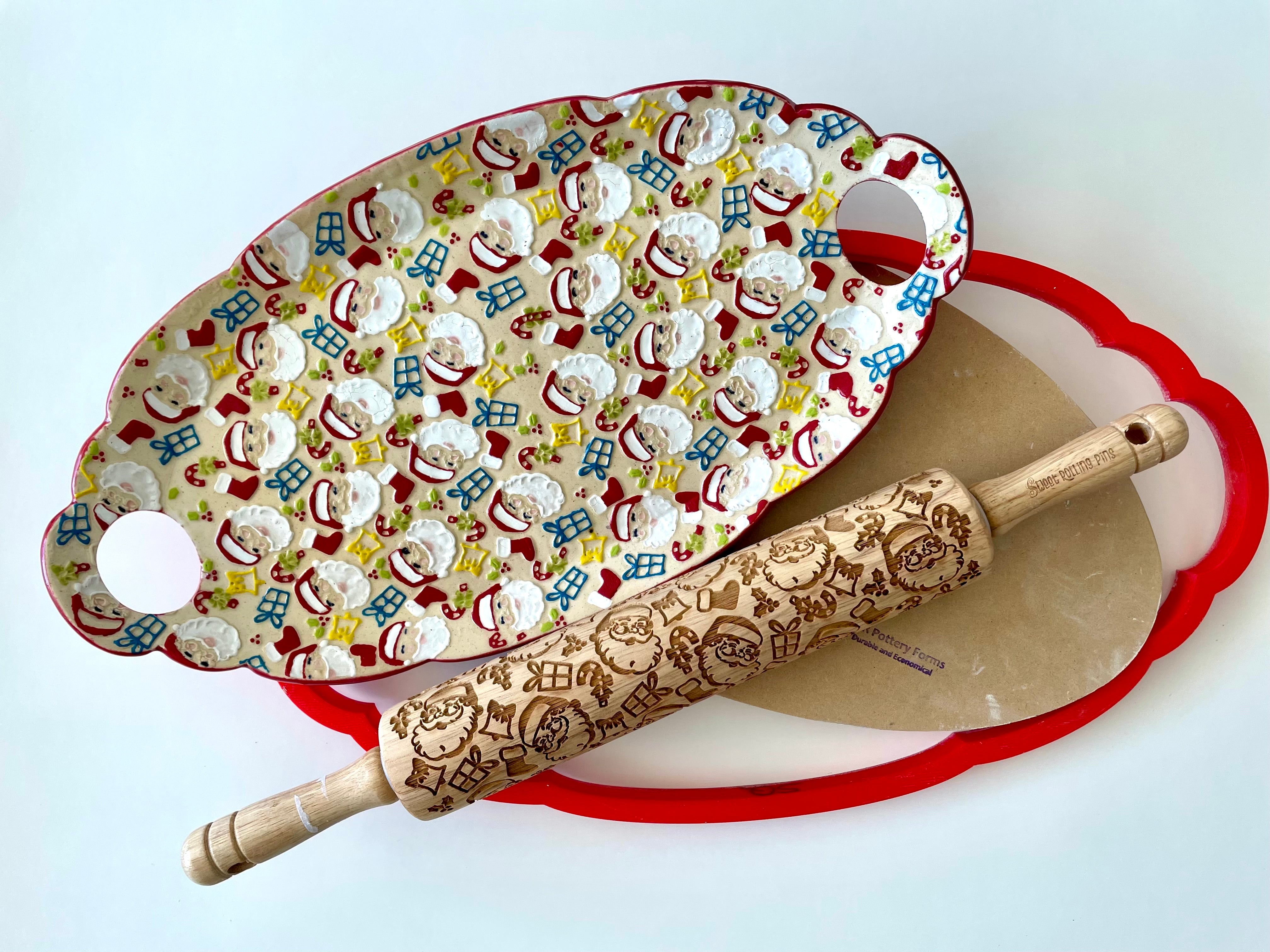 Santa Face Embossed Rolling Pin for Baking and Pottery