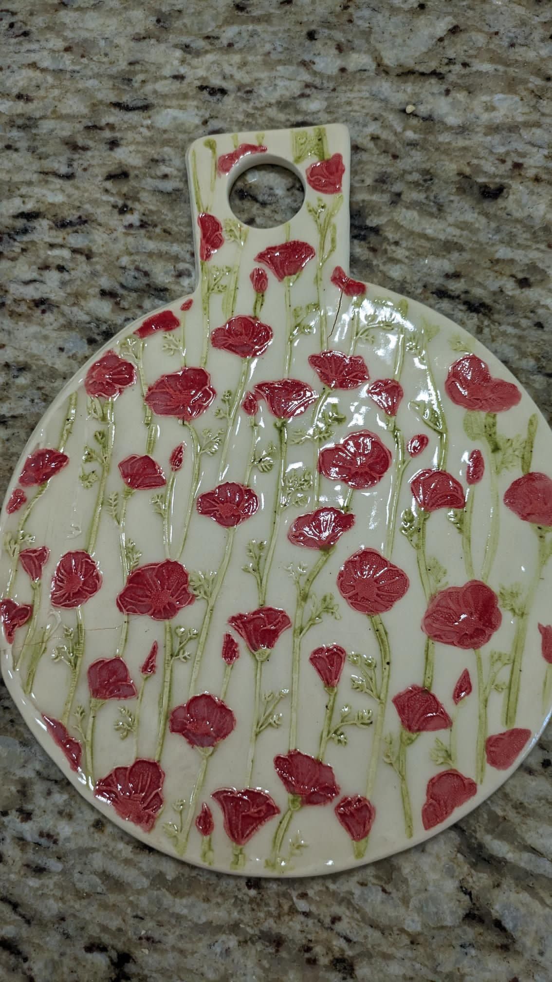Textured Poppies Rolling Pin Horizontal Pottery&Baking