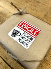 Stickers (set of 50): FRAGILE: BOX CONTAINS POTTERY - 2 x 2 Square | embossed cookies clay pottery décor baking gift sticker label gift tag