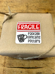 Stickers (set of 50): FRAGILE: BOX CONTAINS POTTERY - 2 x 2 Square | embossed cookies clay pottery décor baking gift sticker label gift tag