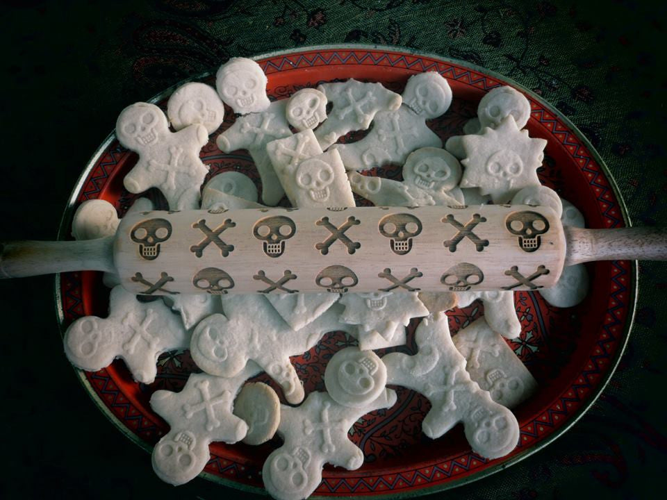 Skull and Crossbones Embossed Rolling Pin for Baking, Pottery and Crafting