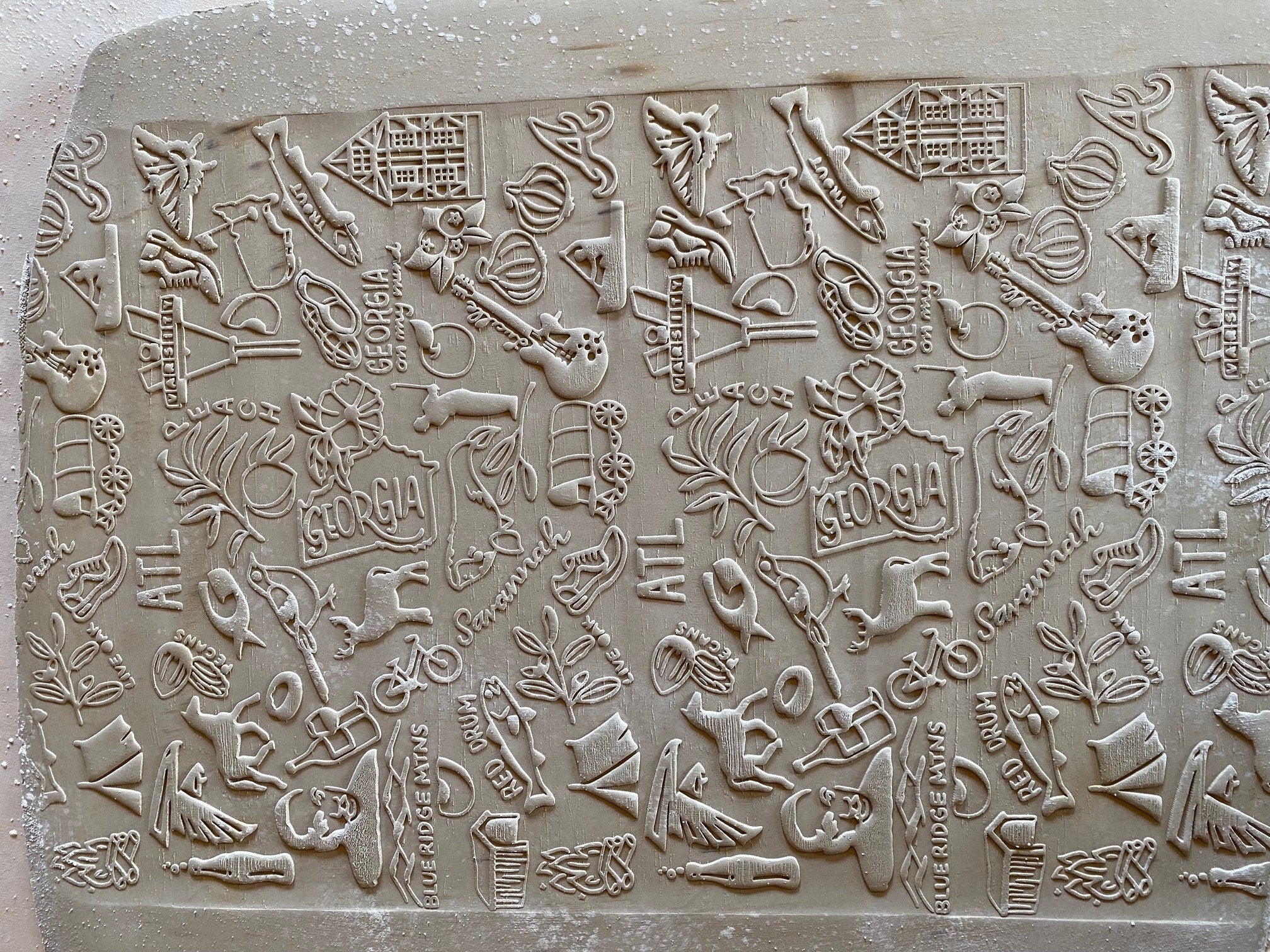 Georgia State Floral Embossed Rolling Pin for Pottery