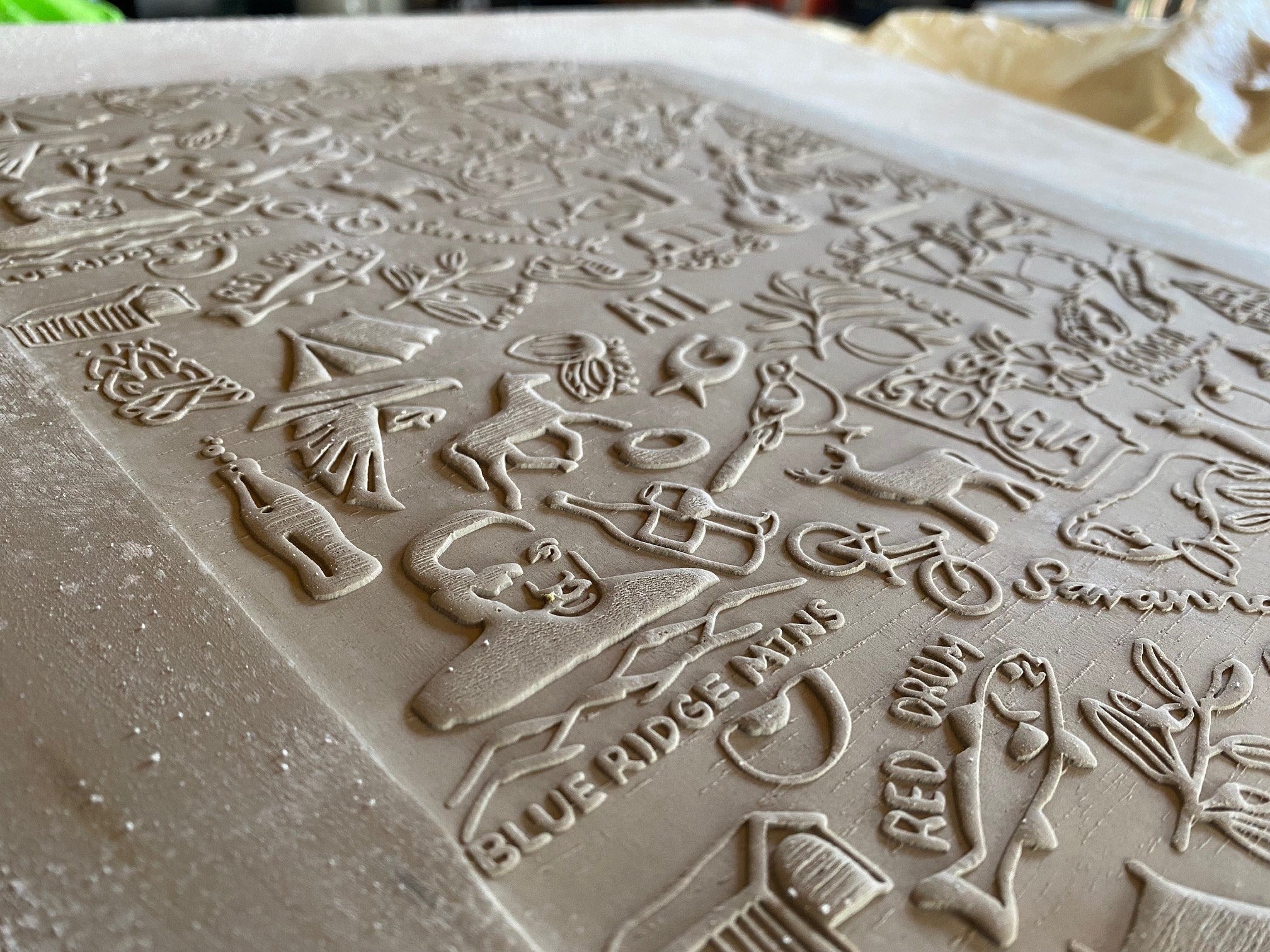 Georgia State Floral Embossed Rolling Pin for Pottery