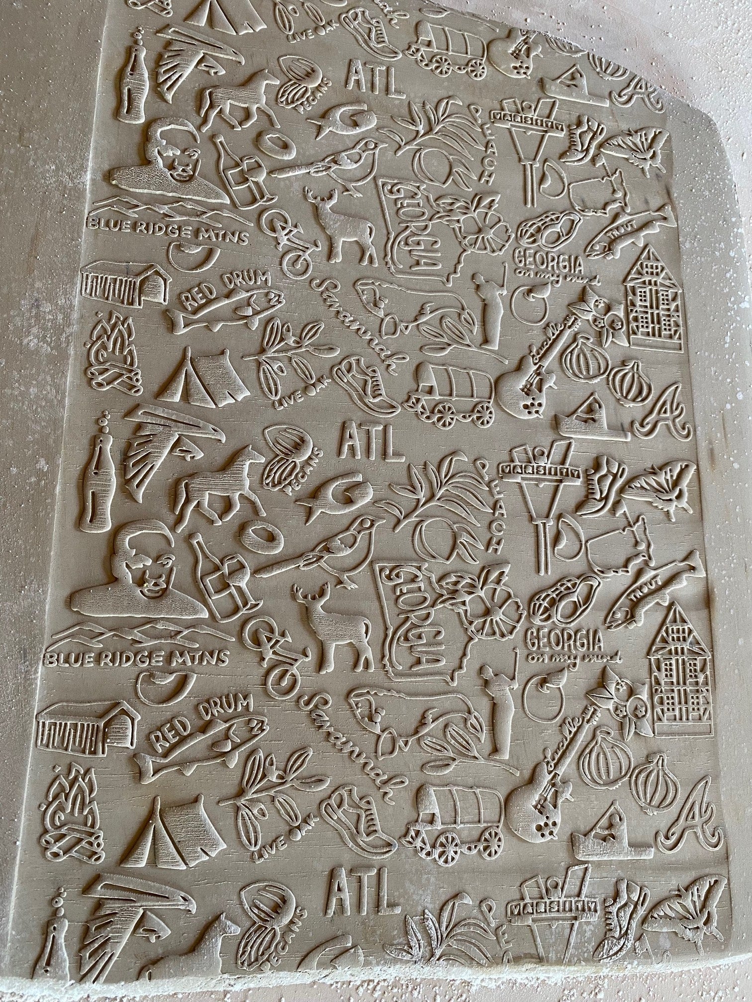 Georgia State Floral Embossed Rolling Pin for Pottery