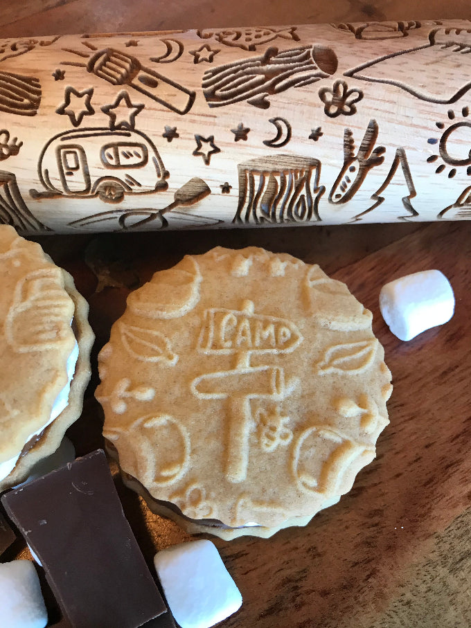 Camping Theme Embossed Rolling Pin - Cookies & Pottery