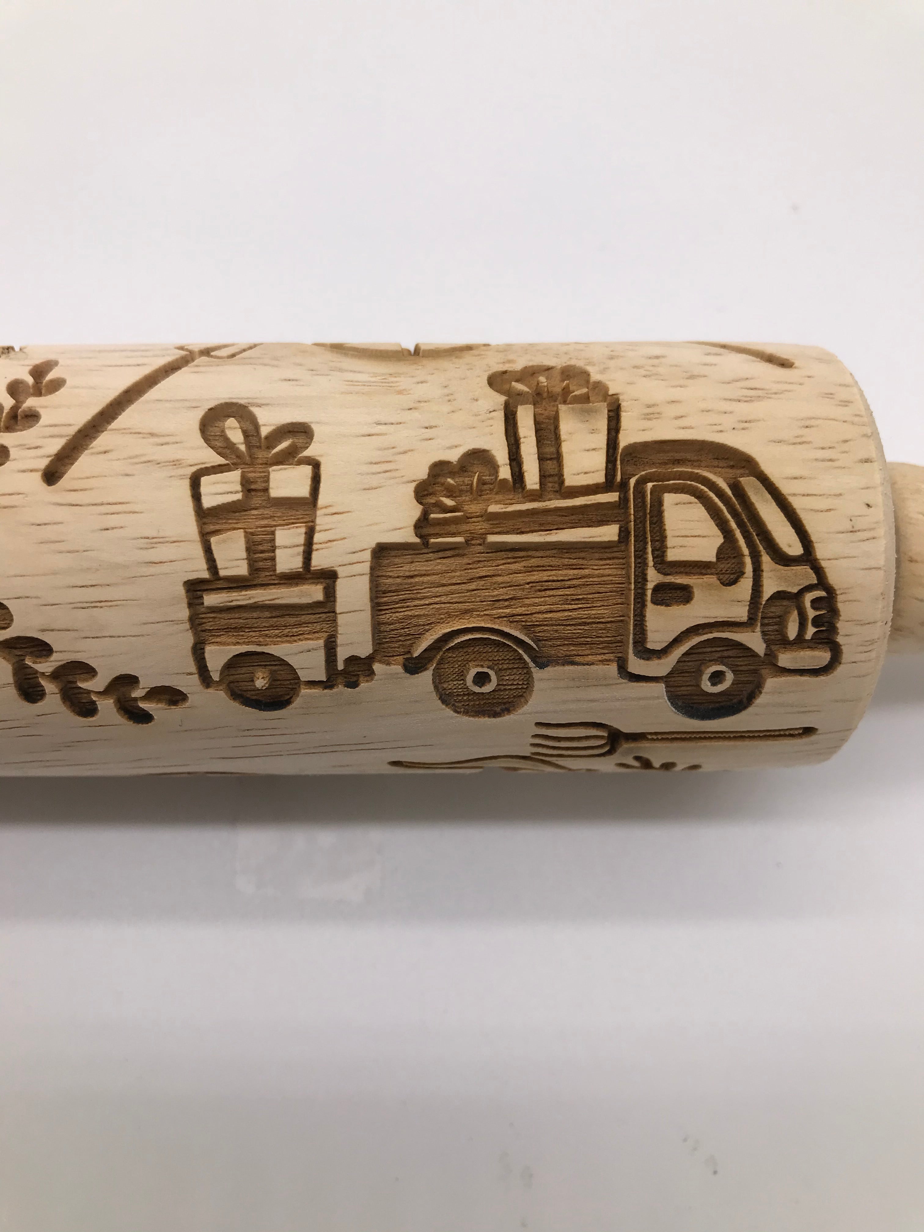 Trees and Tractors Embossed Rolling Pin For Baking and Pottery