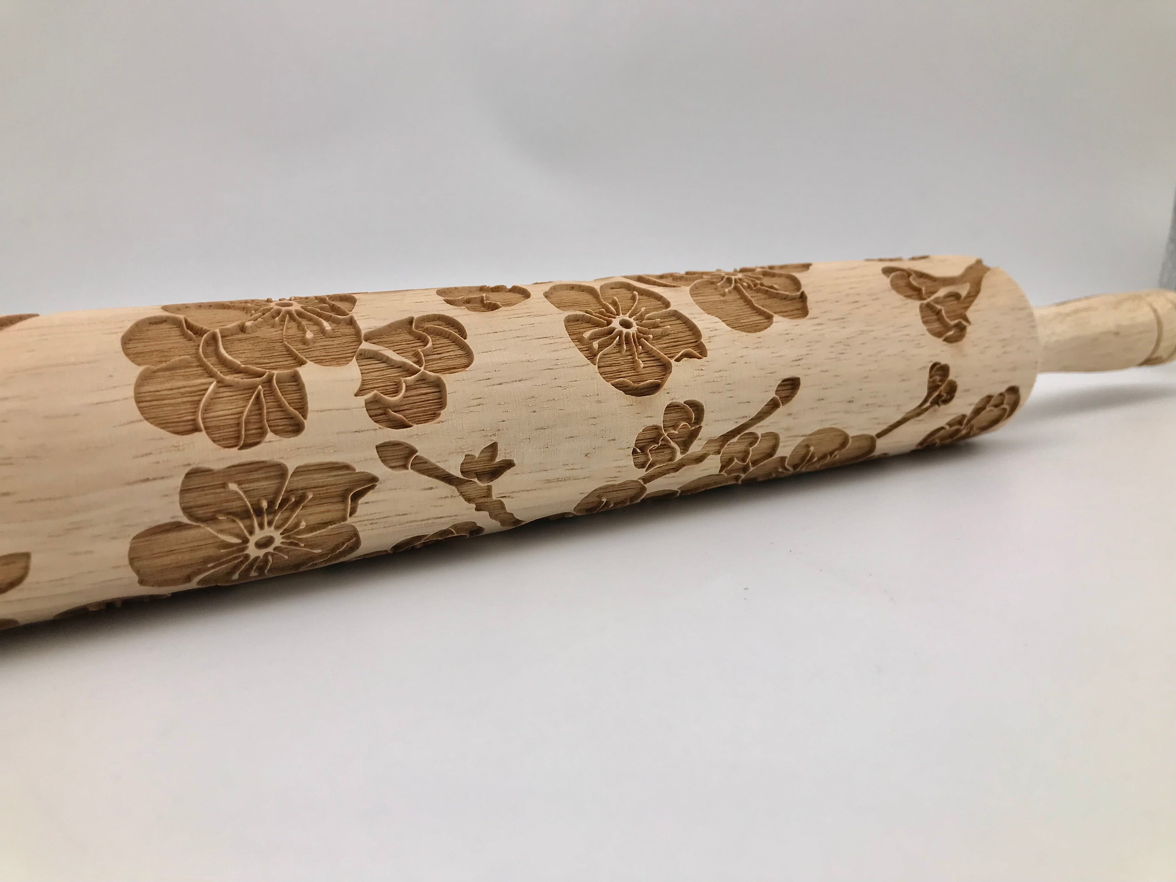 Embossed Cherry Blossom Rolling Pin- Pottery and Baking