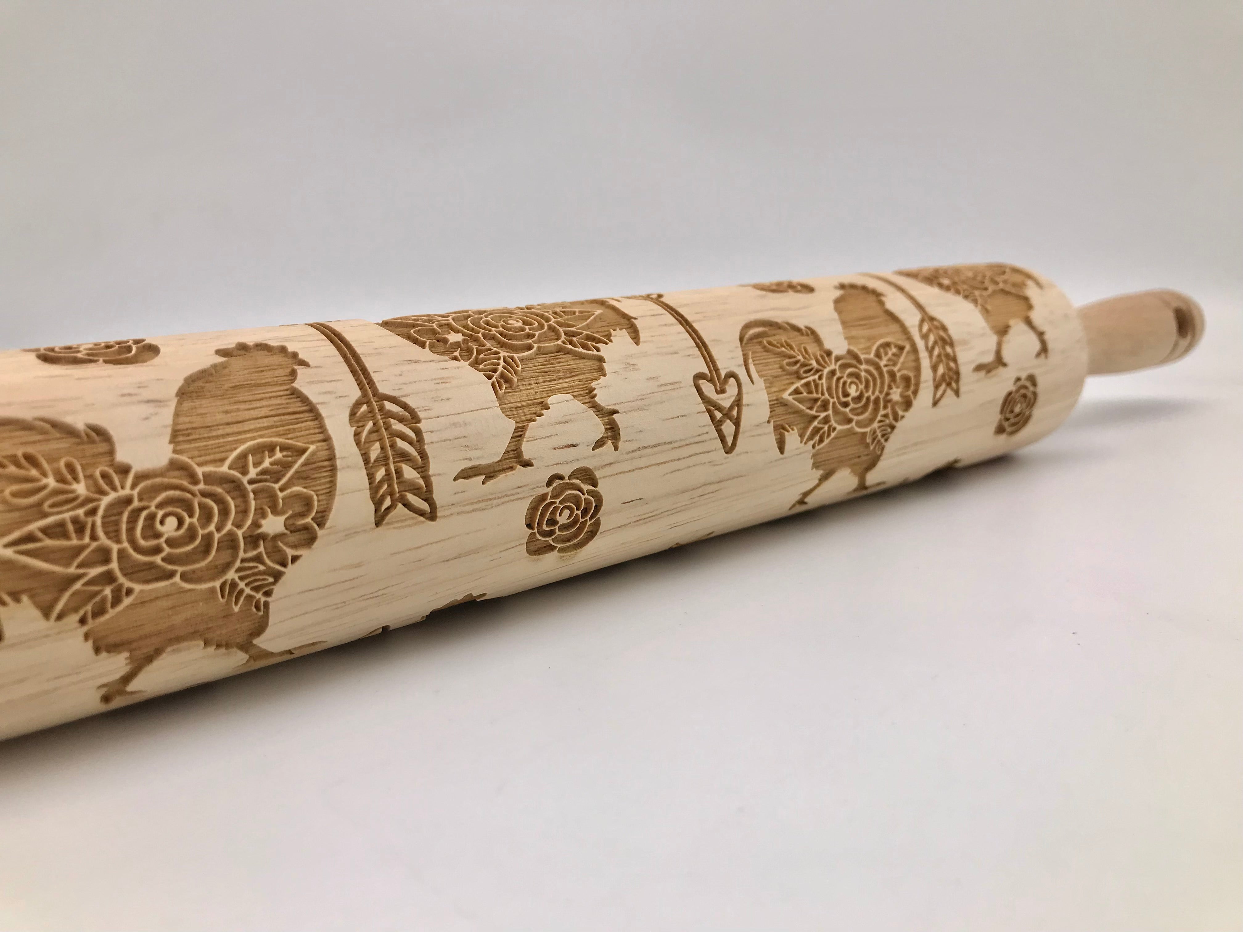 Embossed Rooster with Arrows Wooden Rolling Pin-Pottery
