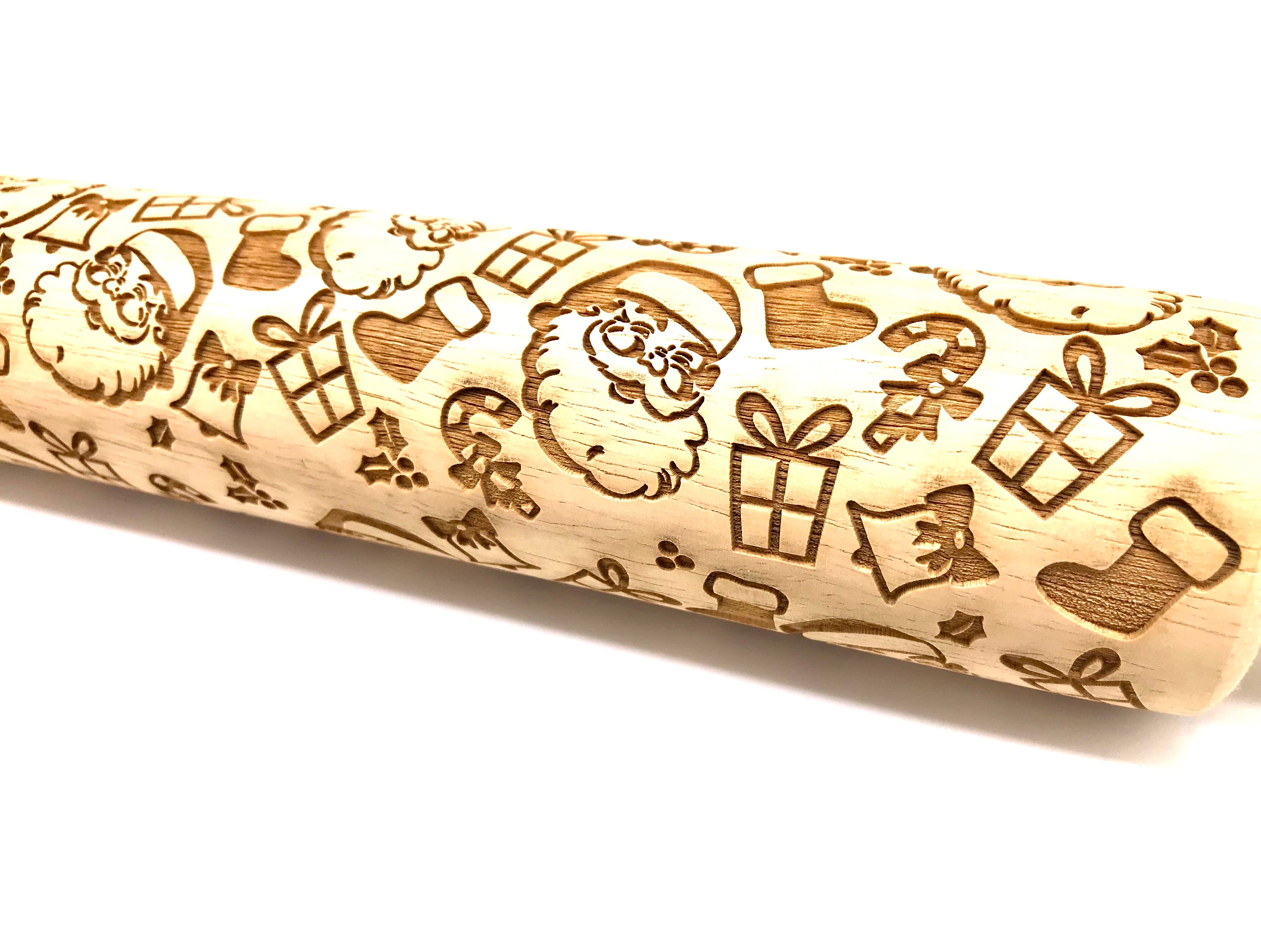 Santa Face Embossed Rolling Pin for Baking and Pottery