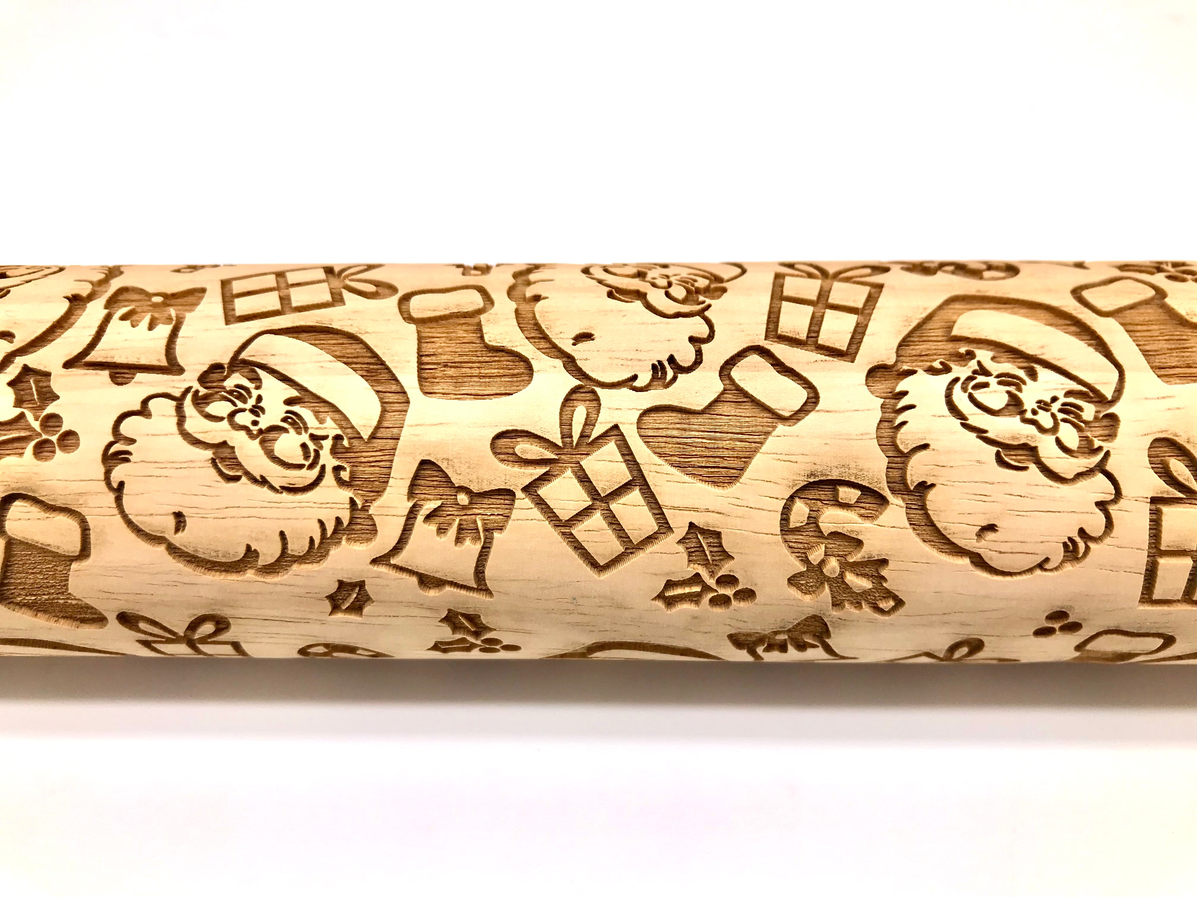 Santa Face Embossed Rolling Pin for Baking and Pottery