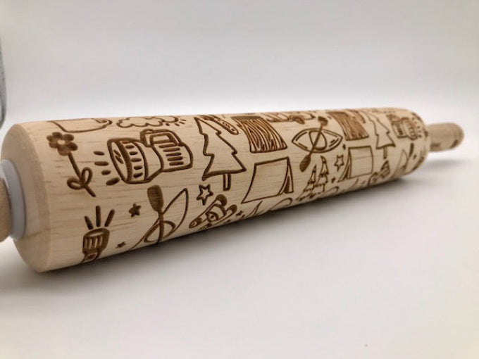 Camping Theme Embossed Rolling Pin - Cookies & Pottery