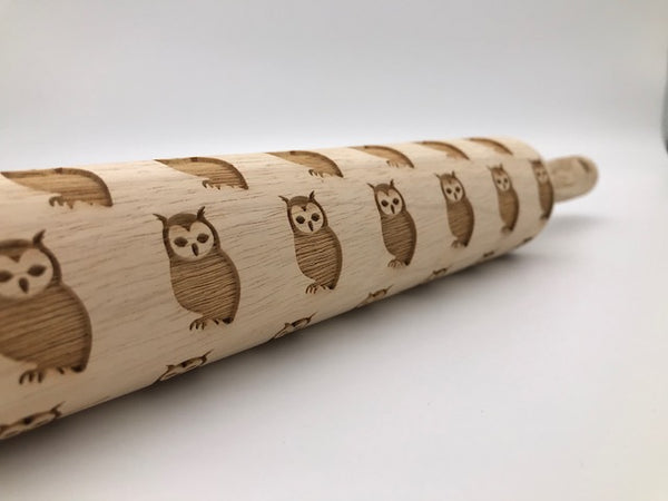 Kawaii Forest Owl Rolling Pin, Cute Owl Biscuit Mold, Carved Wood