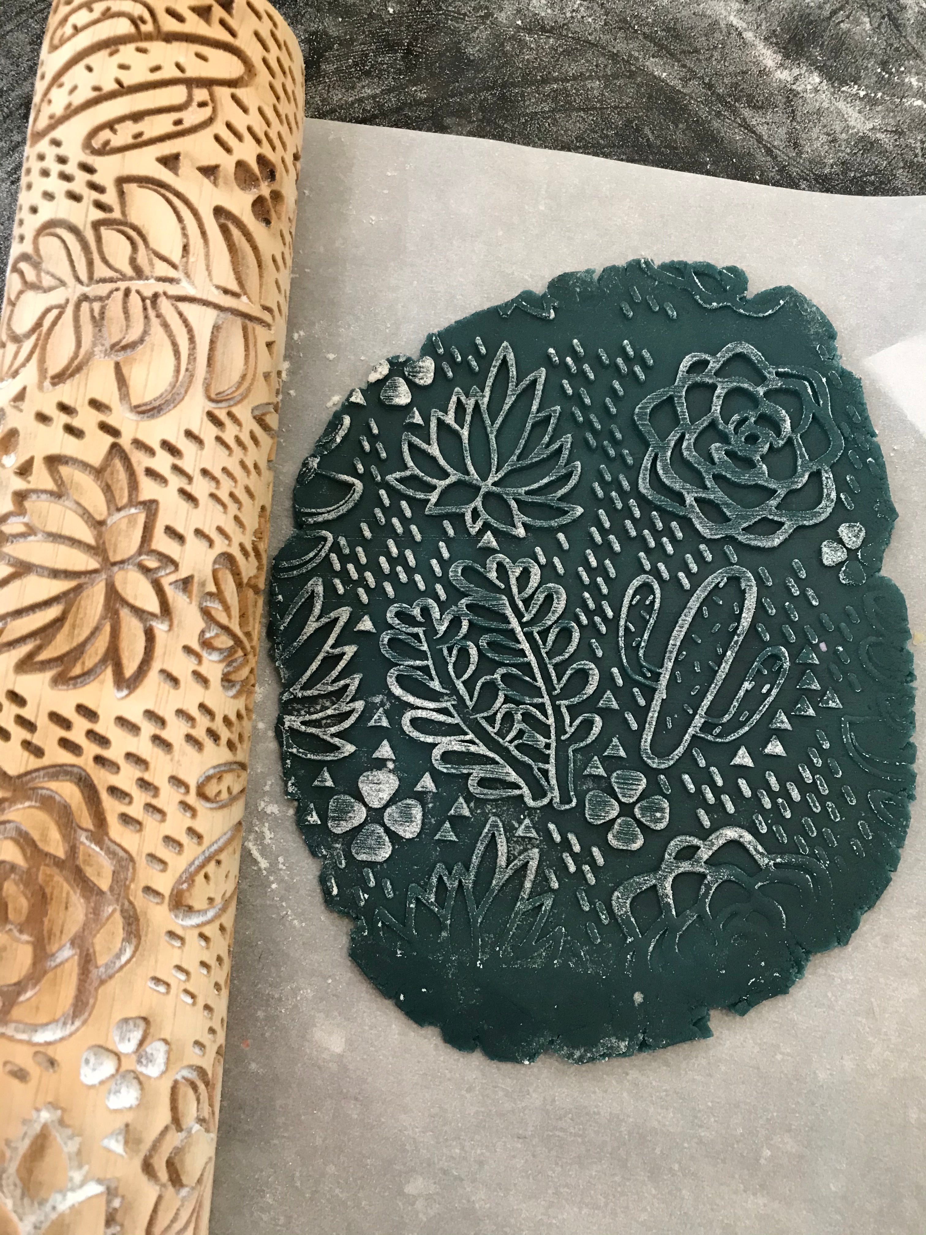 Succulents Embossed Rolling Pin for Crafting, Baking and Pottery