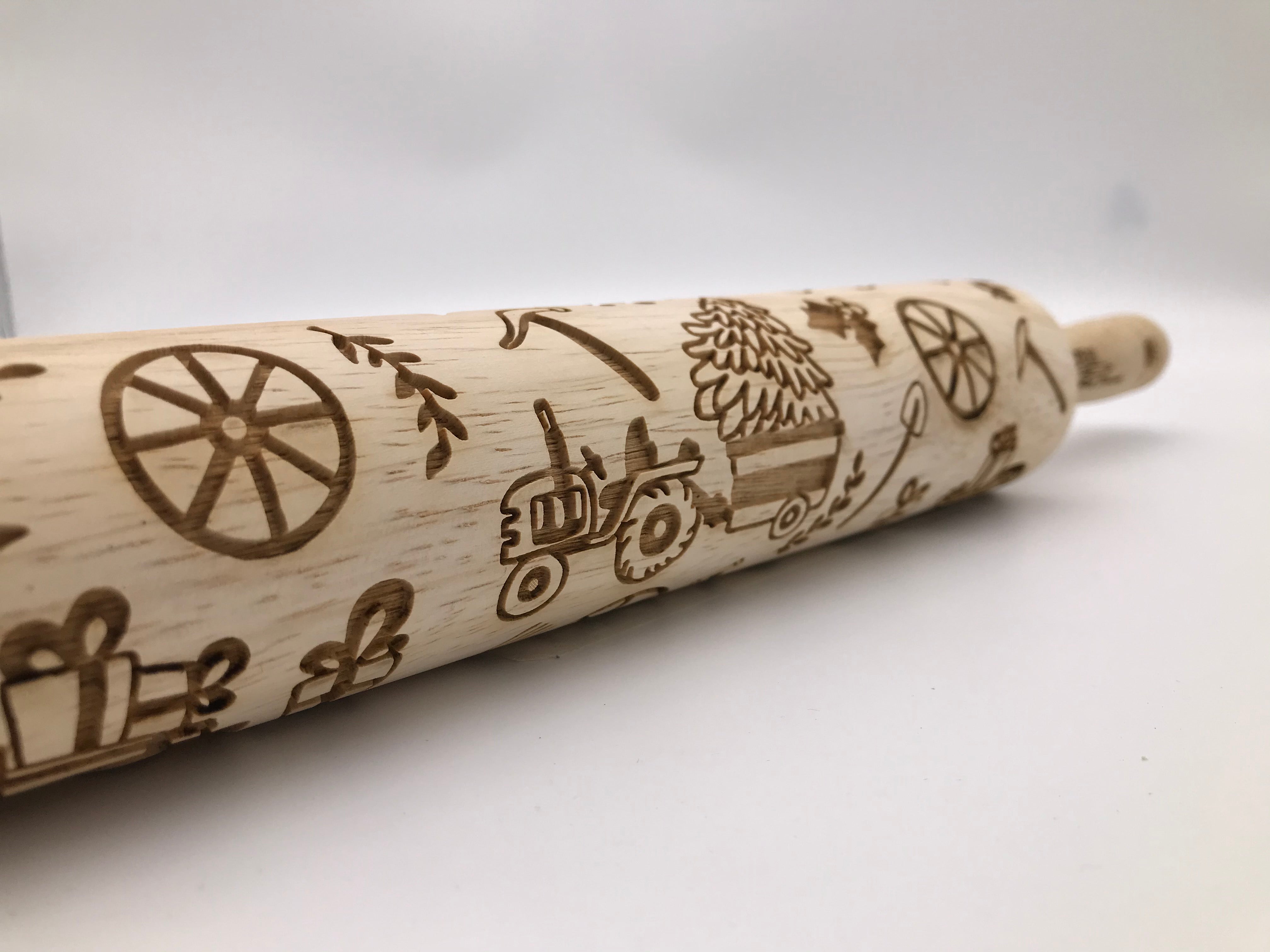 Trees and Tractors Embossed Rolling Pin For Baking and Pottery