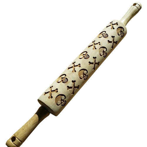 Skull and Crossbones Embossed Rolling Pin for Baking, Pottery and Crafting