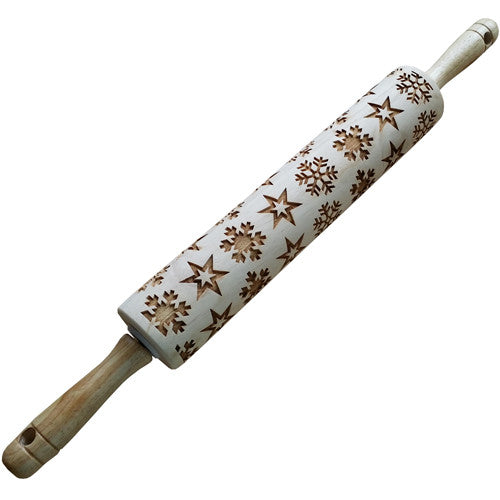 Snowflakes Embossed Rolling Pin for Pottery Crafting and Baking