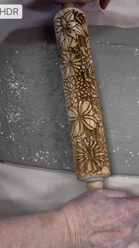 Embossed Bursting Bouquet Rolling Pin –Baking & Pottery