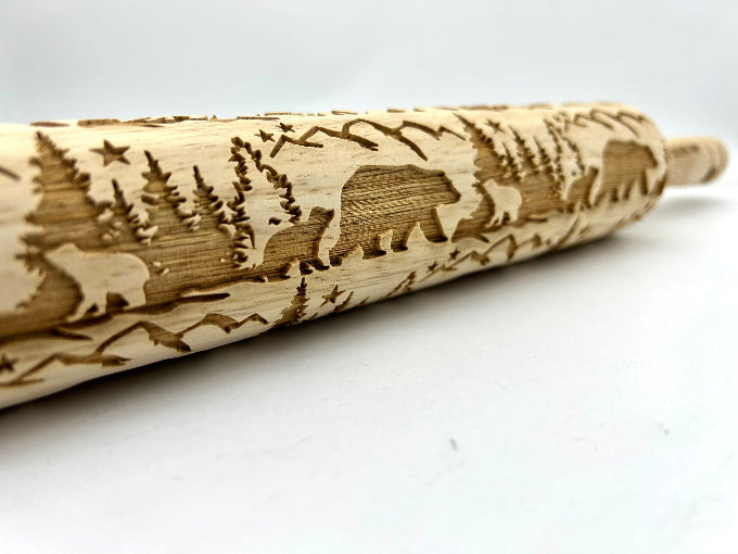 Embossed Bear & Baby Cubs Rolling Pin