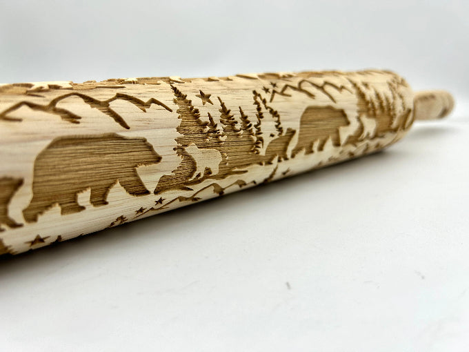 Embossed Bear & Baby Cubs Rolling Pin