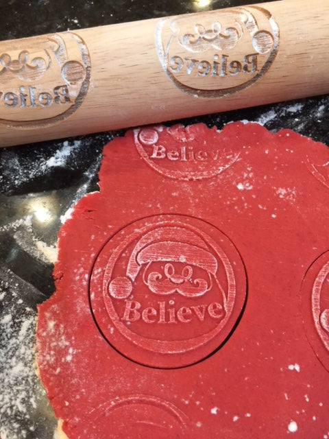 Embossed Believe Santa Face Rolling Pin- Baking