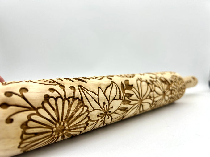 Embossed Bursting Bouquet Rolling Pin –Baking & Pottery