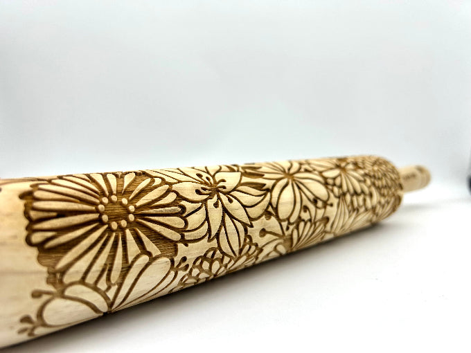 Embossed Bursting Bouquet Rolling Pin –Baking & Pottery