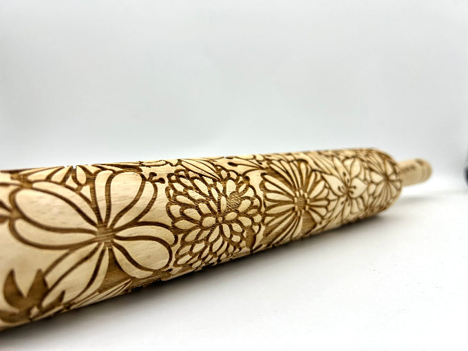 Embossed Bursting Bouquet Rolling Pin –Baking & Pottery