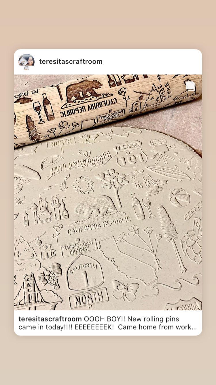 Embossed California State Icon Rolling Pin | Custom Wooden Rolling Pin for Baking & Pottery