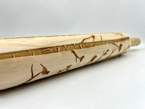 Embossed Cardinals on Birch Rolling Pin -horizontal dsg