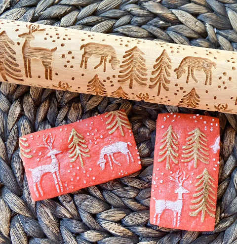 Deer and Trees Embossed Rolling Pin – Pottery & Baking