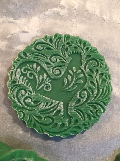 Embossed Floral Rooster Rolling Pin-Pottery