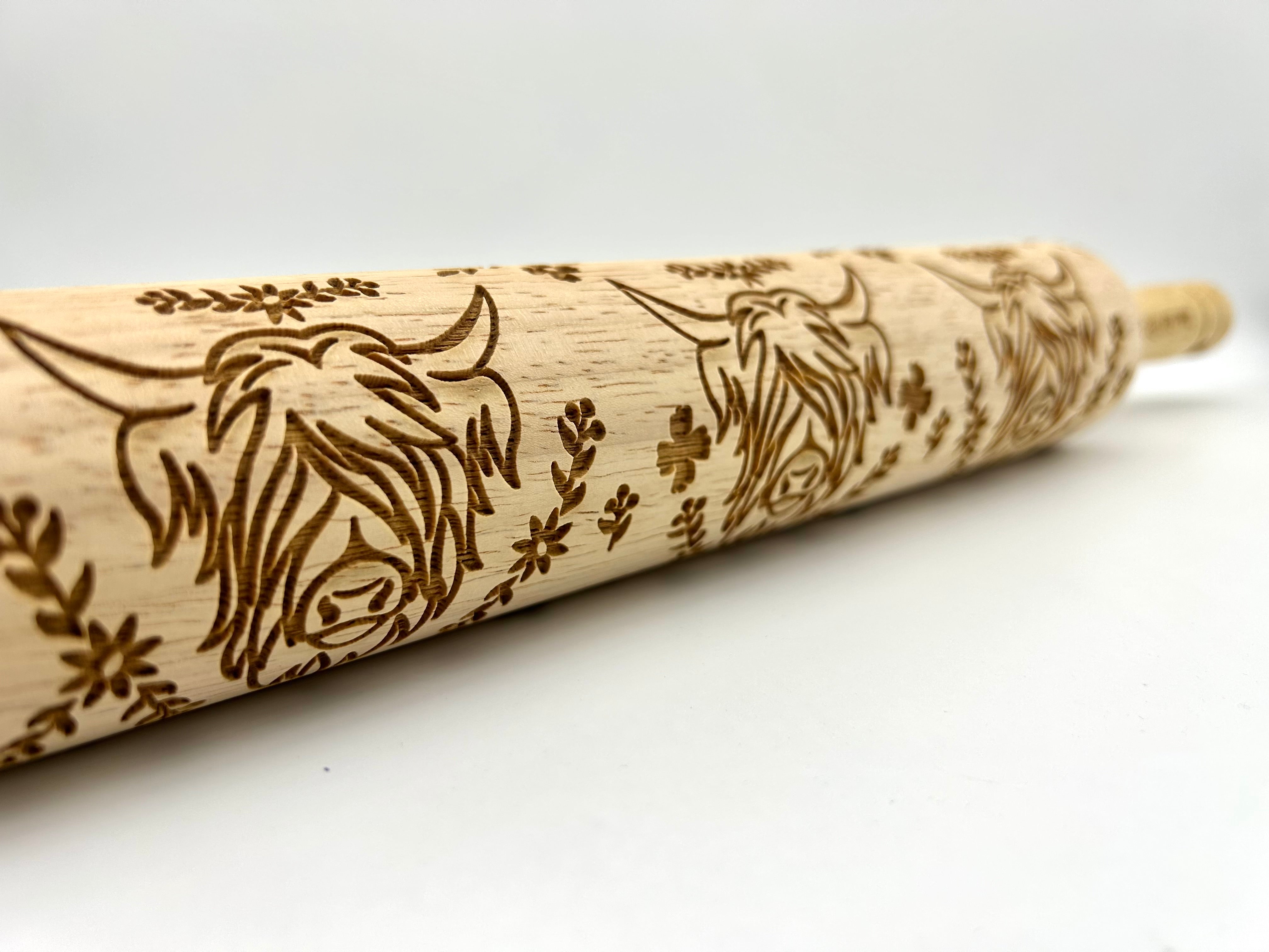 Highland Cow Embossed Rolling Pin for Pottery Baking