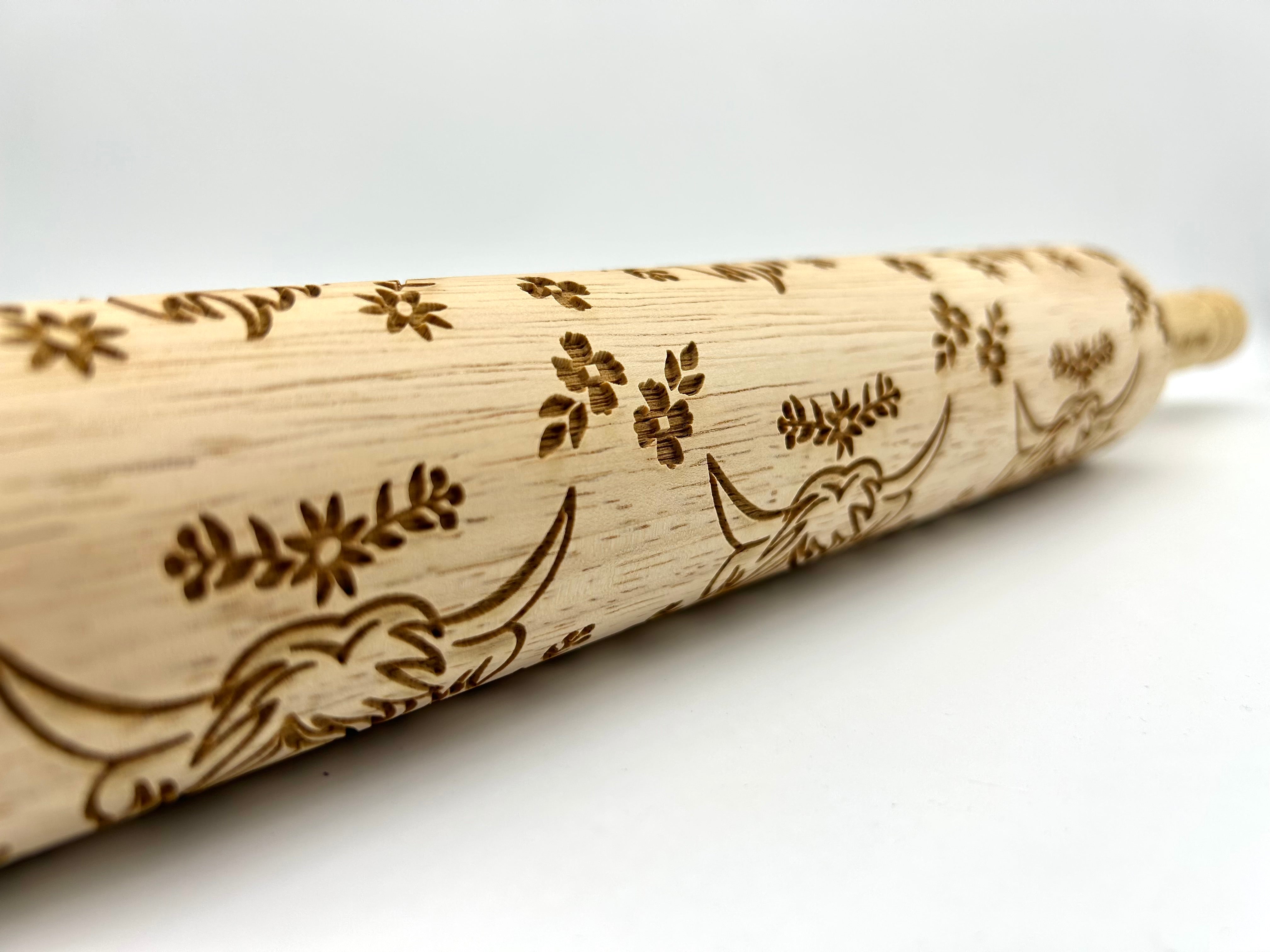 Highland Cow Embossed Rolling Pin for Pottery Baking