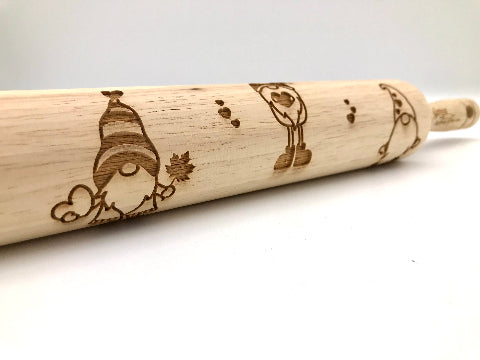 Gnomes with Maple Leaves Embossed Rolling Pin