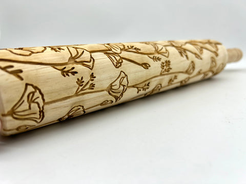 Poppies Rolling Pin (***Horizontal - NEW DESIGN- poppies are sideways***)