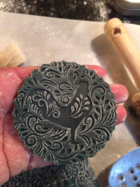 Embossed Floral Rooster Rolling Pin-Pottery
