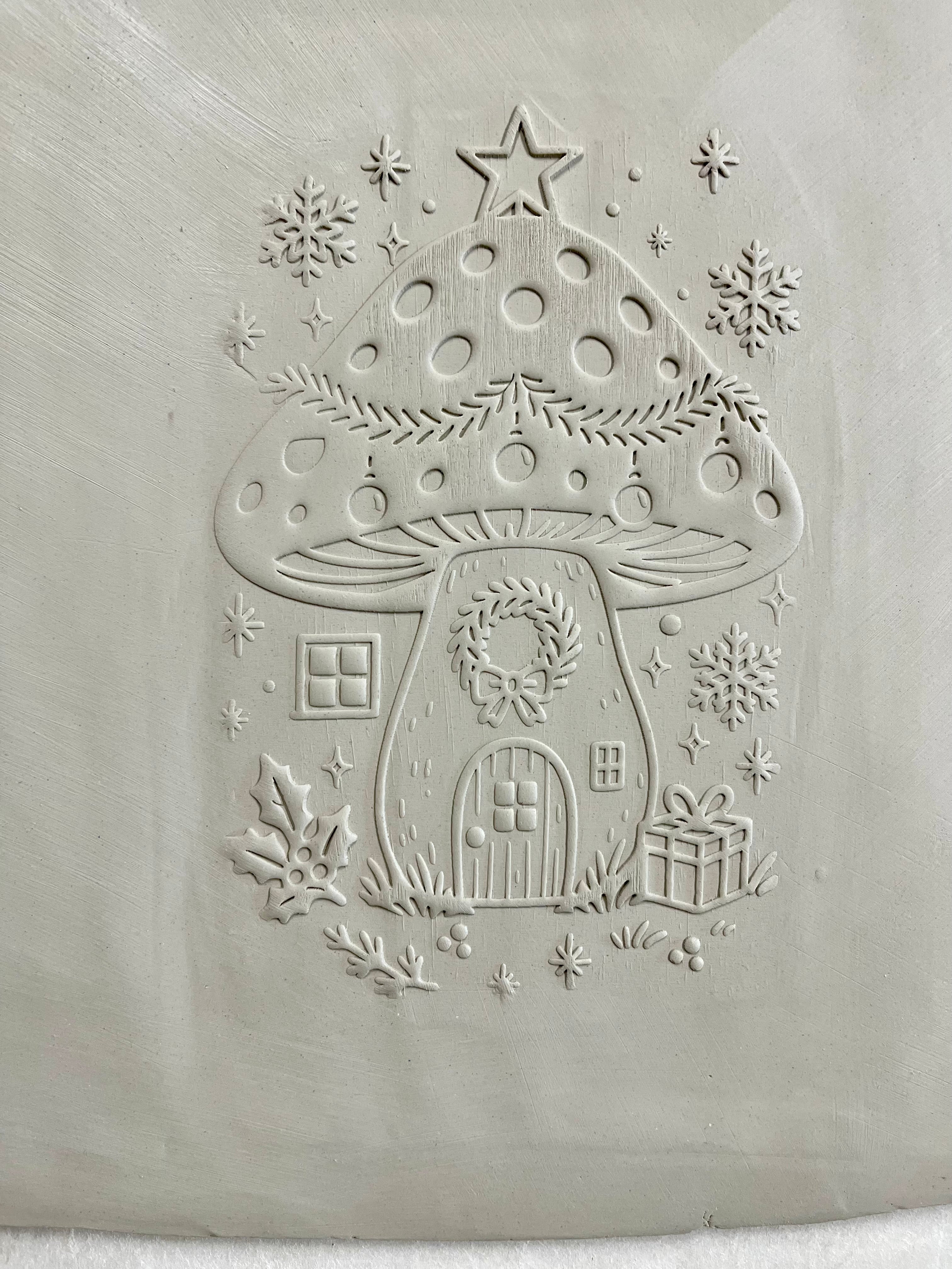 The Merry Mushroom Cottage Embossed Rolling Pin