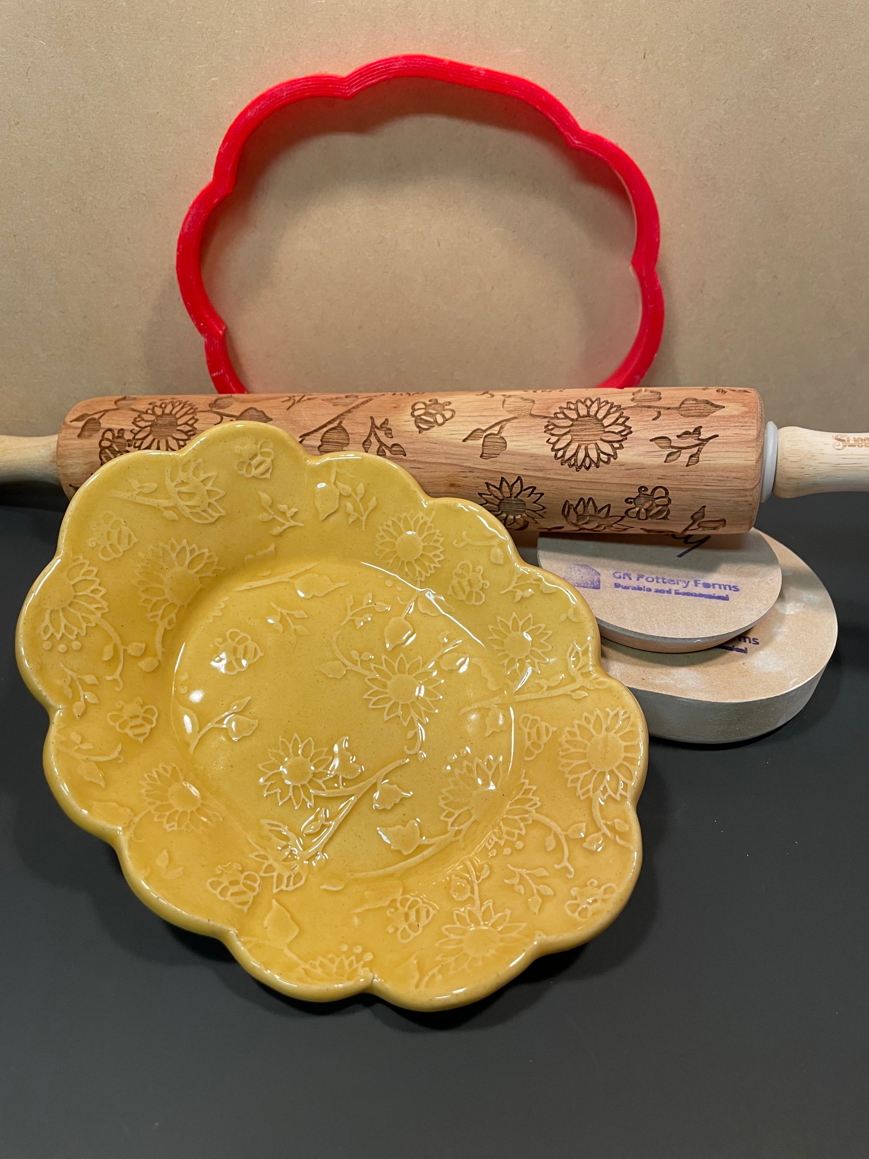 Sunflowers and Bee Embossed Rolling Pin for Baking, Crafting and Pottery