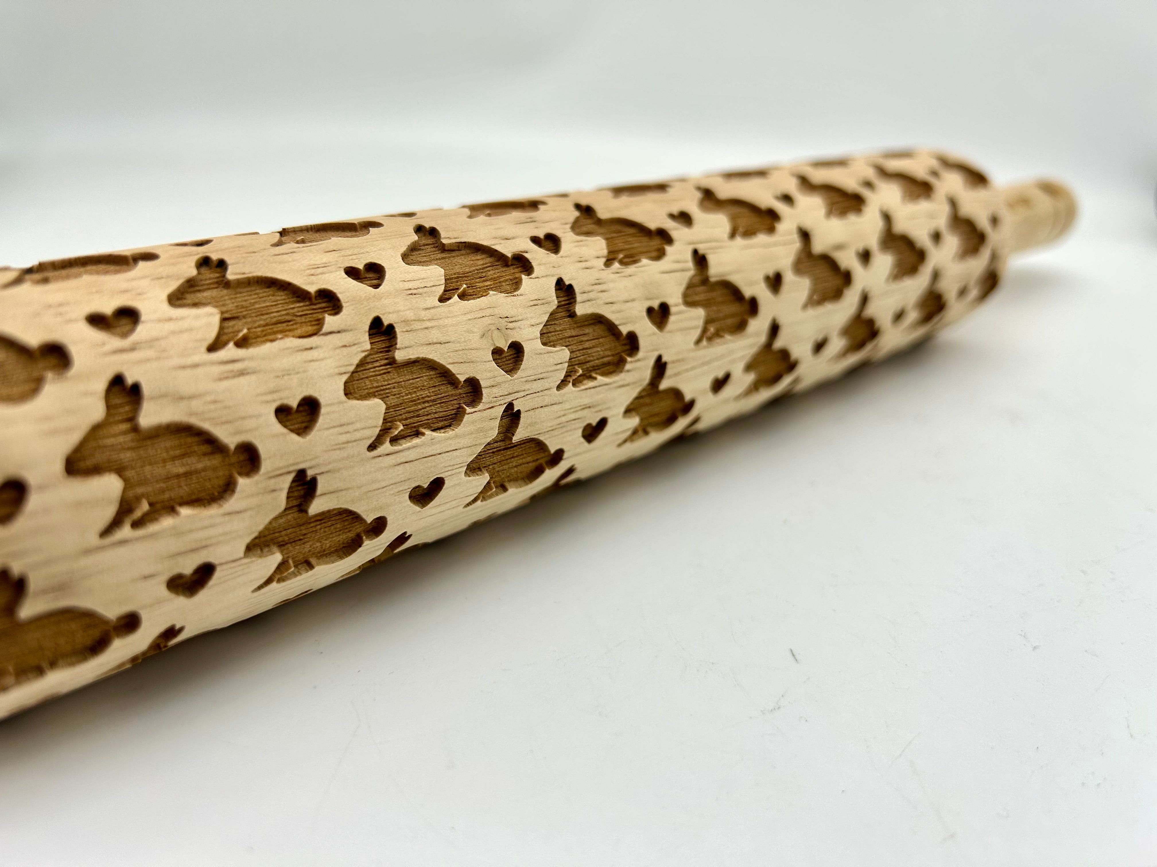 Small Bunnies and Hearts Embossed Rolling Pin