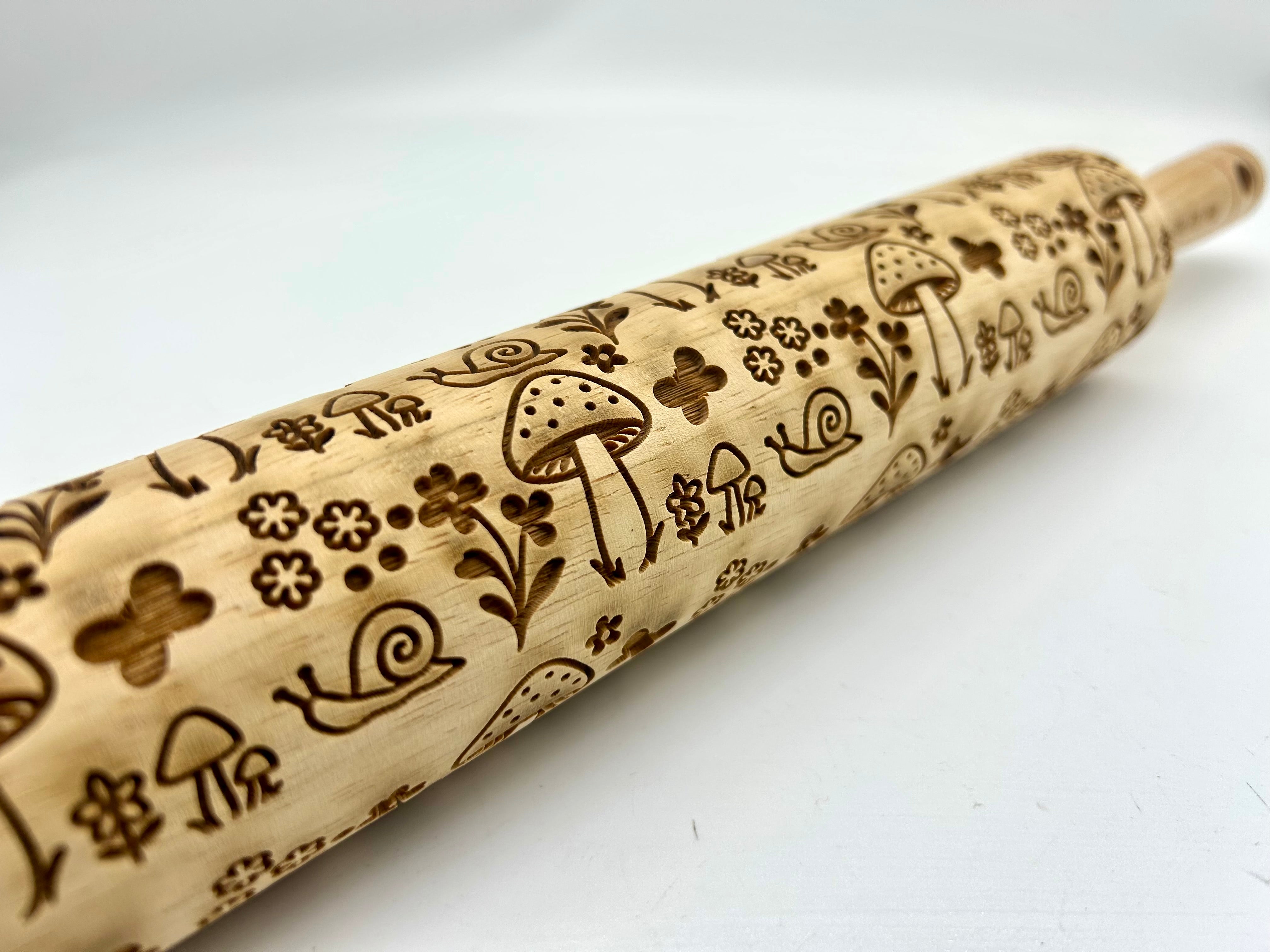 Spring Mushrooms and Snails Embossed Rolling Pin